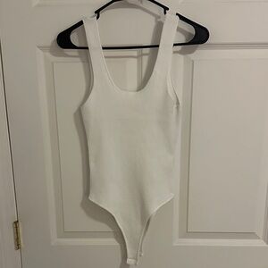 Elegant White Ribbed Bodysuit for Women